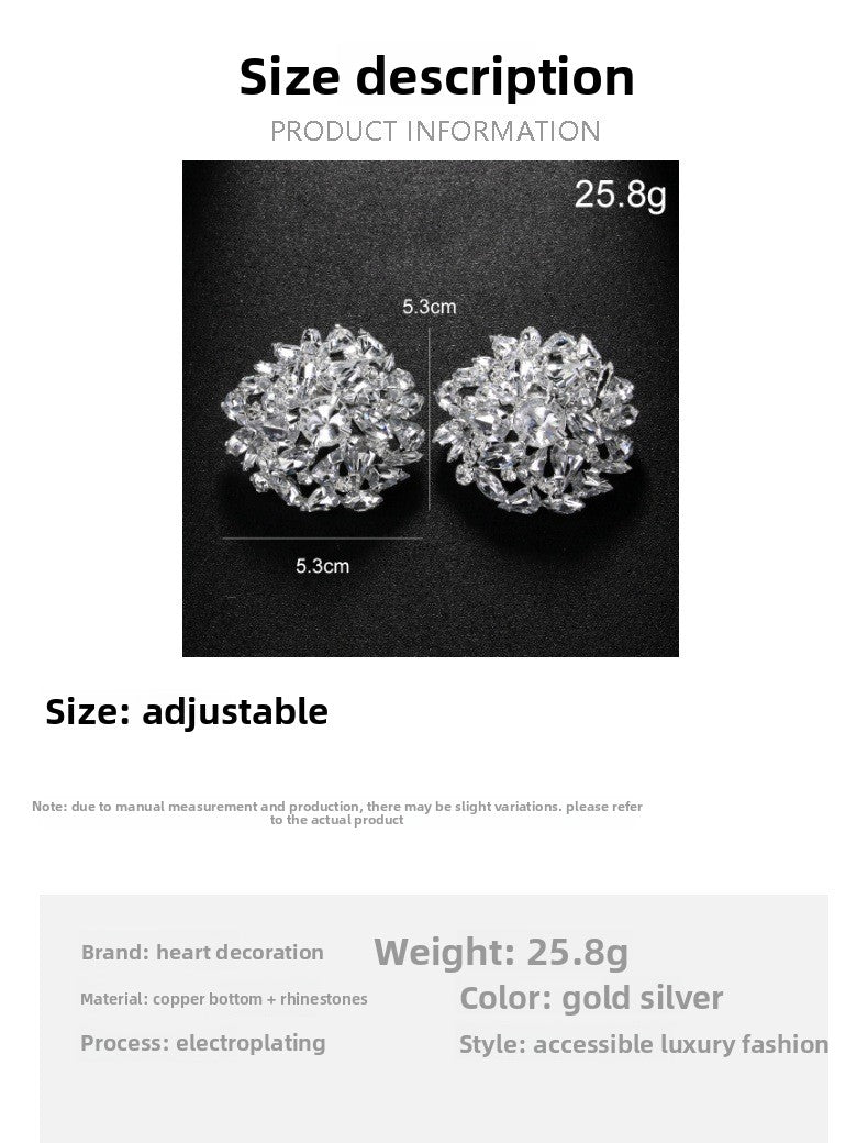 Geometric Silver Alloy Clip Earrings For Women With Rhinestone Inlay