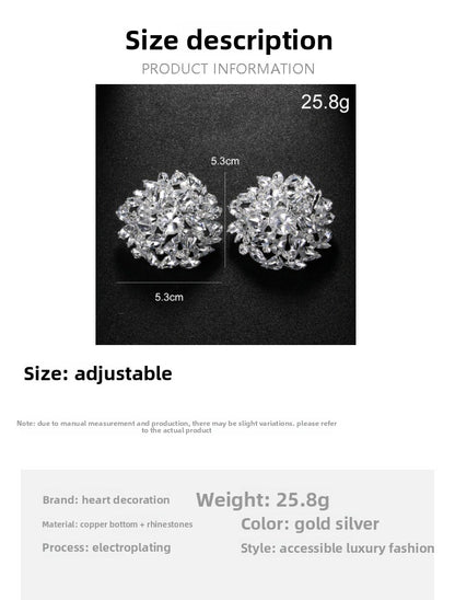 Geometric Silver Alloy Clip Earrings For Women With Rhinestone Inlay