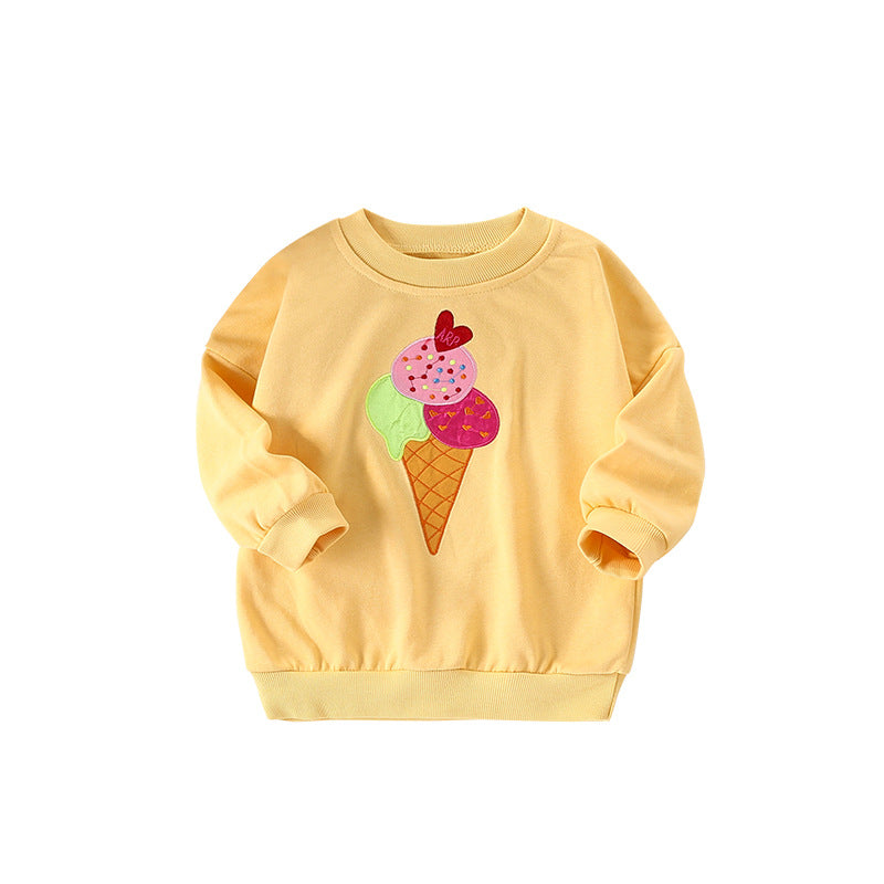 Girls' Cartoon Cotton Pullover Sweatshirt With Round Neck And Long Sleeves For Toddlers 3-6 Years