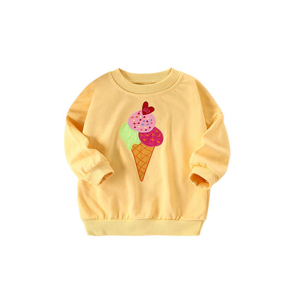 Girls' Cartoon Cotton Pullover Sweatshirt With Round Neck And Long Sleeves For Toddlers 3-6 Years