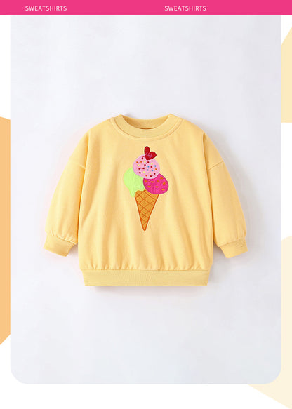 Girls' Cartoon Cotton Pullover Sweatshirt With Round Neck And Long Sleeves For Toddlers 3-6 Years