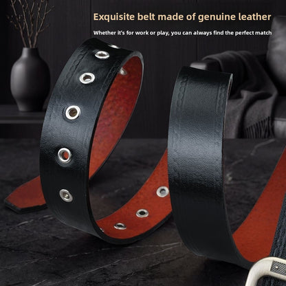 Men's Cowboy Style Genuine Leather Belt With Solid Color And Alloy Pin Buckle