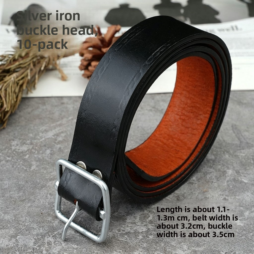Men's Cowboy Style Genuine Leather Belt With Solid Color And Alloy Pin Buckle