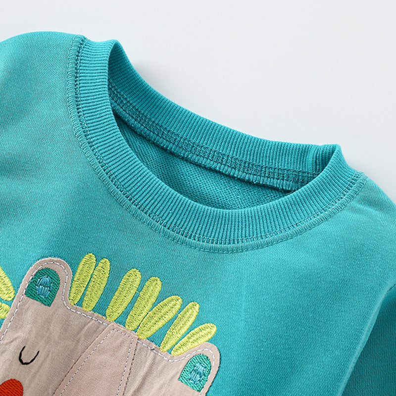 Cartoon Cotton Pullover Children's Sweatshirt With Round Neck And Long Sleeves For Toddlers In Spring
