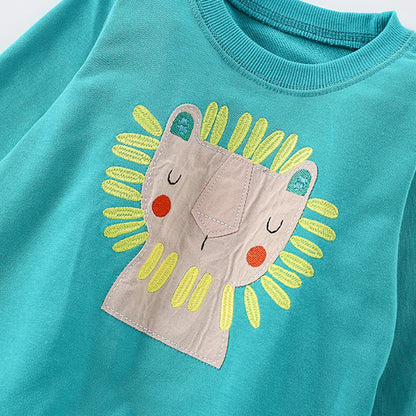 Cartoon Cotton Pullover Children's Sweatshirt With Round Neck And Long Sleeves For Toddlers In Spring
