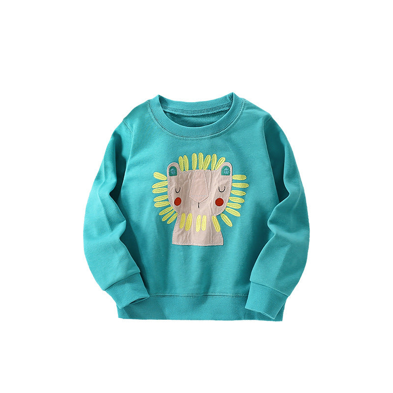 Cartoon Cotton Pullover Children's Sweatshirt With Round Neck And Long Sleeves For Toddlers In Spring