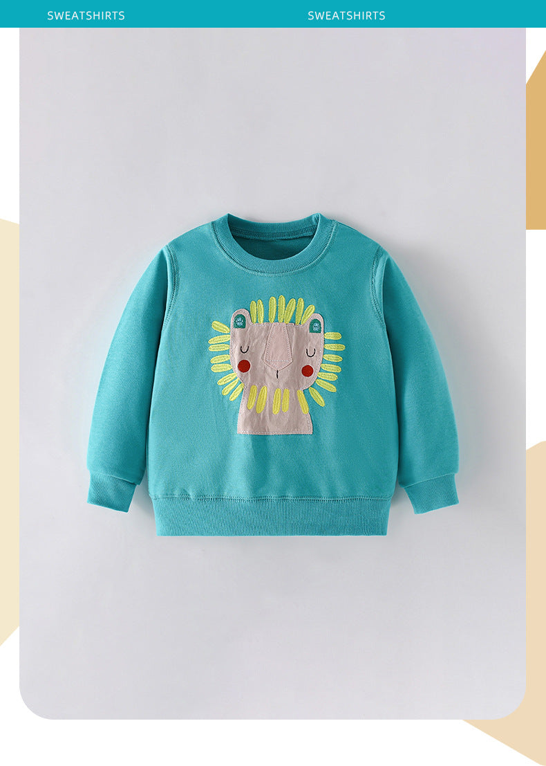 Cartoon Cotton Pullover Children's Sweatshirt With Round Neck And Long Sleeves For Toddlers In Spring