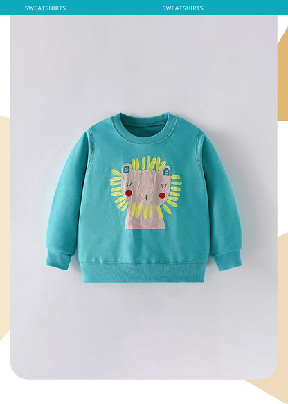 Cartoon Cotton Pullover Children's Sweatshirt With Round Neck And Long Sleeves For Toddlers In Spring