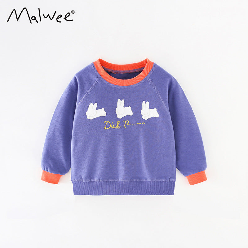 Girl's Cotton Letter Pattern Pullover Sweatshirt With Collarless Neck And Long Sleeves For Toddlers