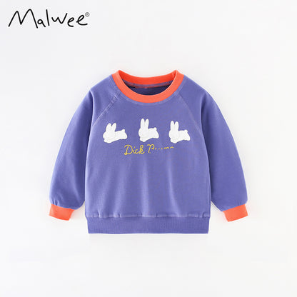 Girl's Cotton Letter Pattern Pullover Sweatshirt With Collarless Neck And Long Sleeves For Toddlers