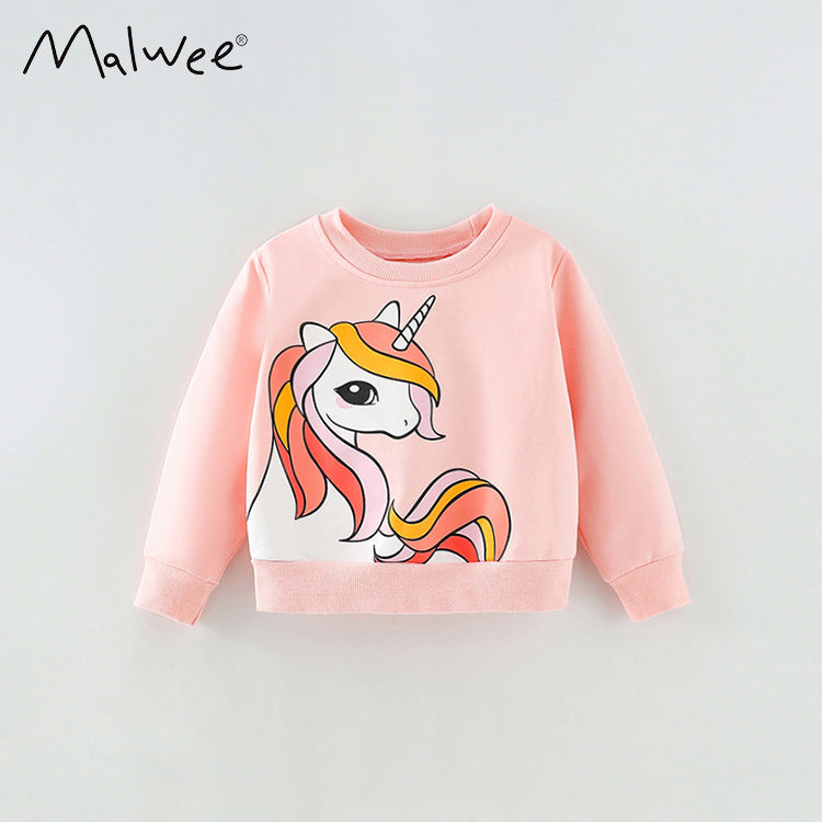 Girl's Cotton Letter Pattern Pullover Sweatshirt With Collarless Neck And Long Sleeves For Toddlers