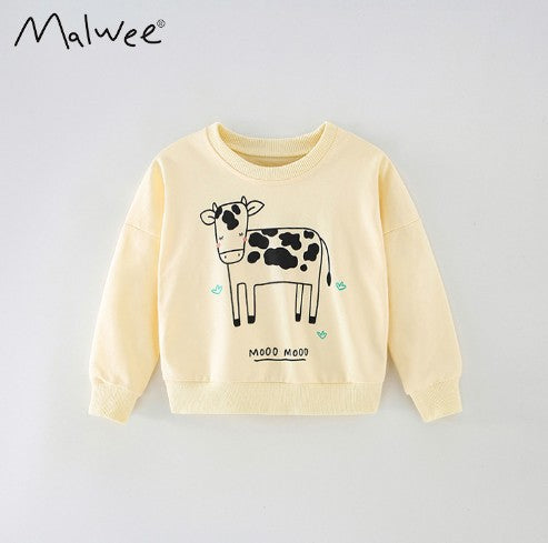 Girl's Cotton Letter Pattern Pullover Sweatshirt With Collarless Neck And Long Sleeves For Toddlers