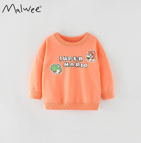 Girl's Cotton Letter Pattern Pullover Sweatshirt With Collarless Neck And Long Sleeves For Toddlers
