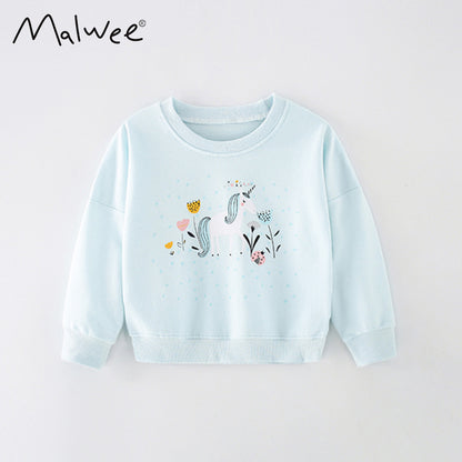 Girl's Cotton Letter Pattern Pullover Sweatshirt With Collarless Neck And Long Sleeves For Toddlers