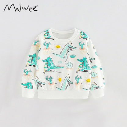 Girl's Cotton Letter Pattern Pullover Sweatshirt With Collarless Neck And Long Sleeves For Toddlers