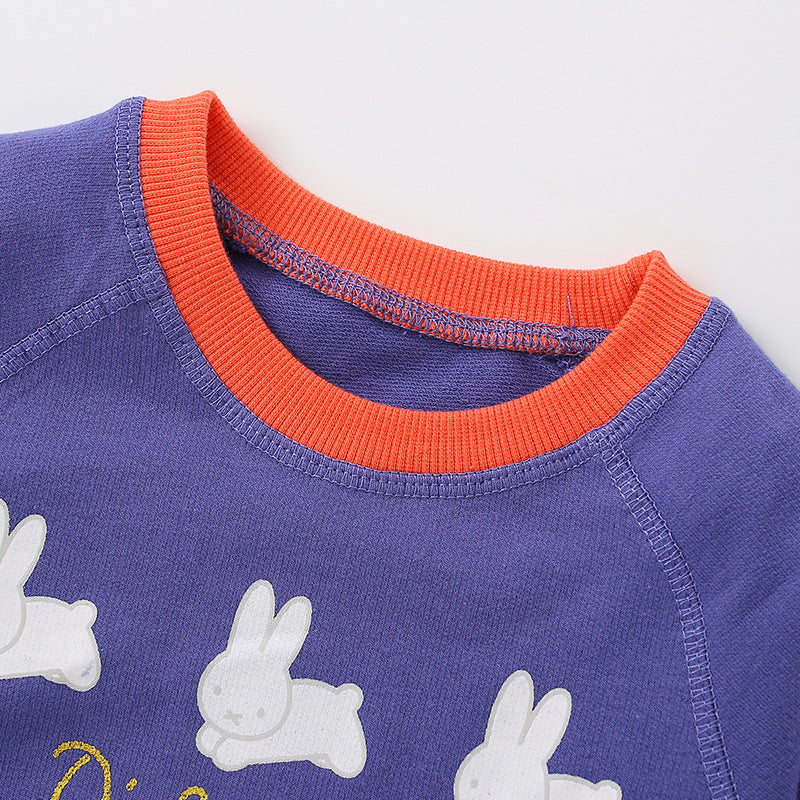 Girl's Cotton Letter Pattern Pullover Sweatshirt With Collarless Neck And Long Sleeves For Toddlers