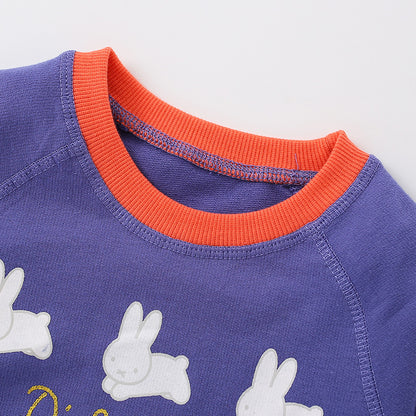 Girl's Cotton Letter Pattern Pullover Sweatshirt With Collarless Neck And Long Sleeves For Toddlers