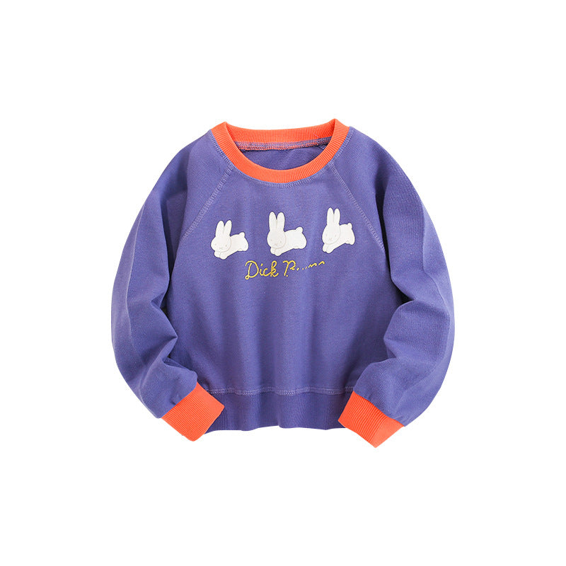 Girl's Cotton Letter Pattern Pullover Sweatshirt With Collarless Neck And Long Sleeves For Toddlers