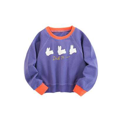 Girl's Cotton Letter Pattern Pullover Sweatshirt With Collarless Neck And Long Sleeves For Toddlers