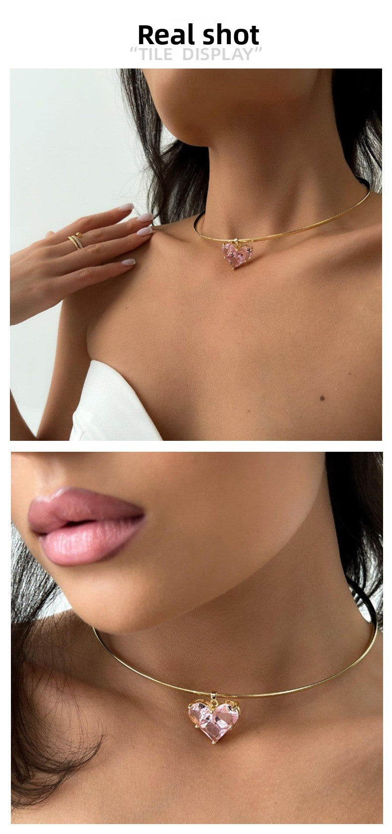 Heart Shape Choker Necklace For Women With Alloy Chain And Rhinestones Pendant Featuring Zircon Inlay