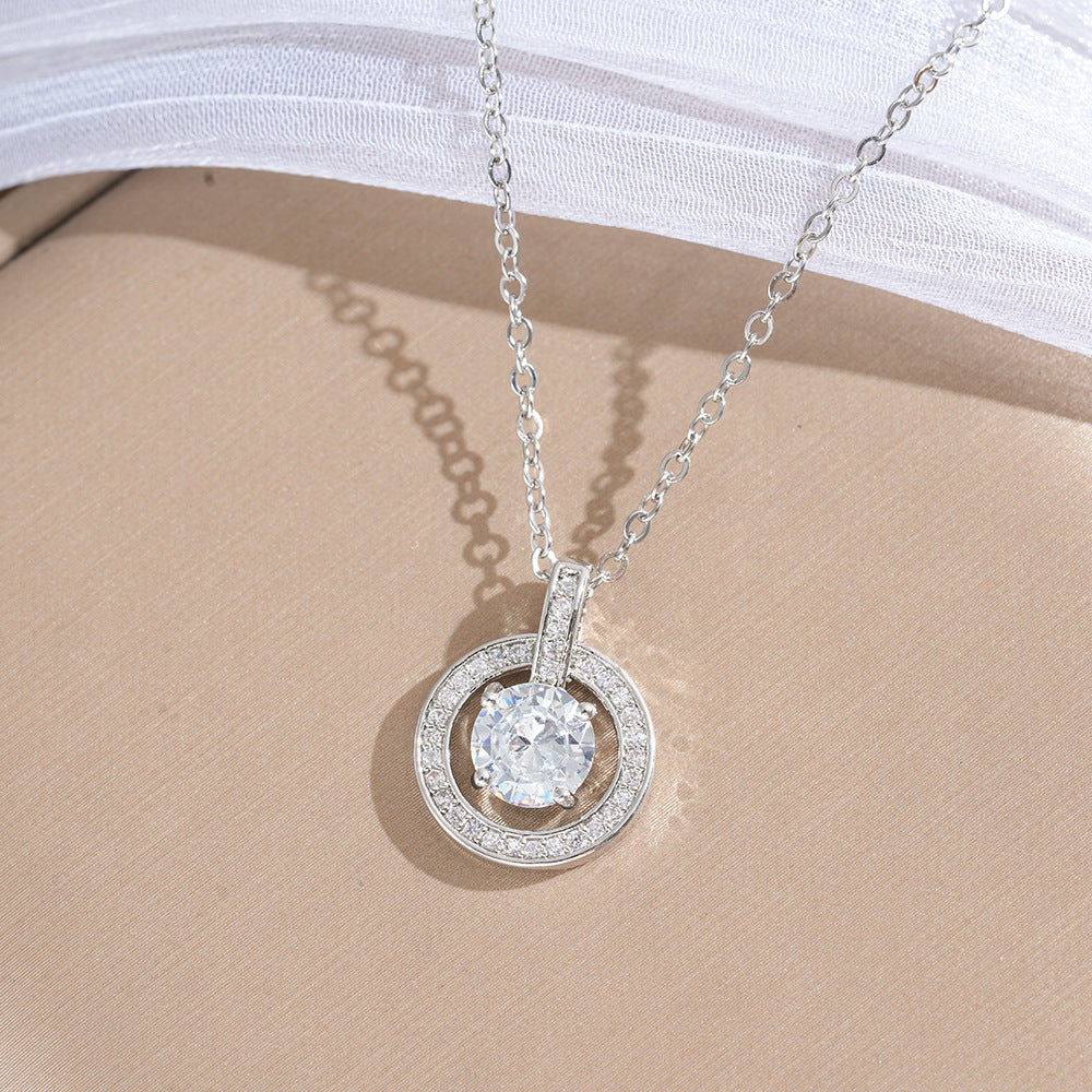 Round Pendant Necklace For Women In 18K Real Gold Plated Titanium Steel With Zircon Inlay And Cable Chain