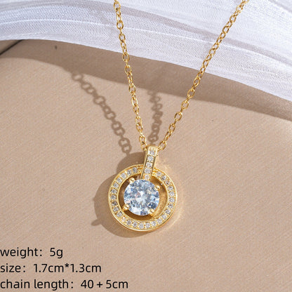 Round Pendant Necklace For Women In 18K Real Gold Plated Titanium Steel With Zircon Inlay And Cable Chain