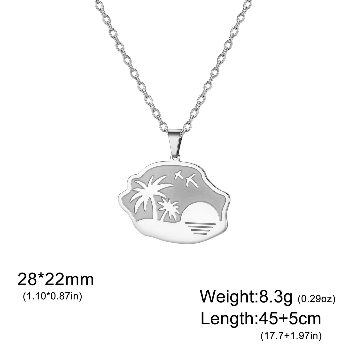 Coconut Tree Pendant Necklace In 304 Stainless Steel With 18K Real Gold Plated Cable Chain, Tropical Style Unisex Jewelry