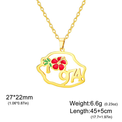 Coconut Tree Pendant Necklace In 304 Stainless Steel With 18K Real Gold Plated Cable Chain, Tropical Style Unisex Jewelry