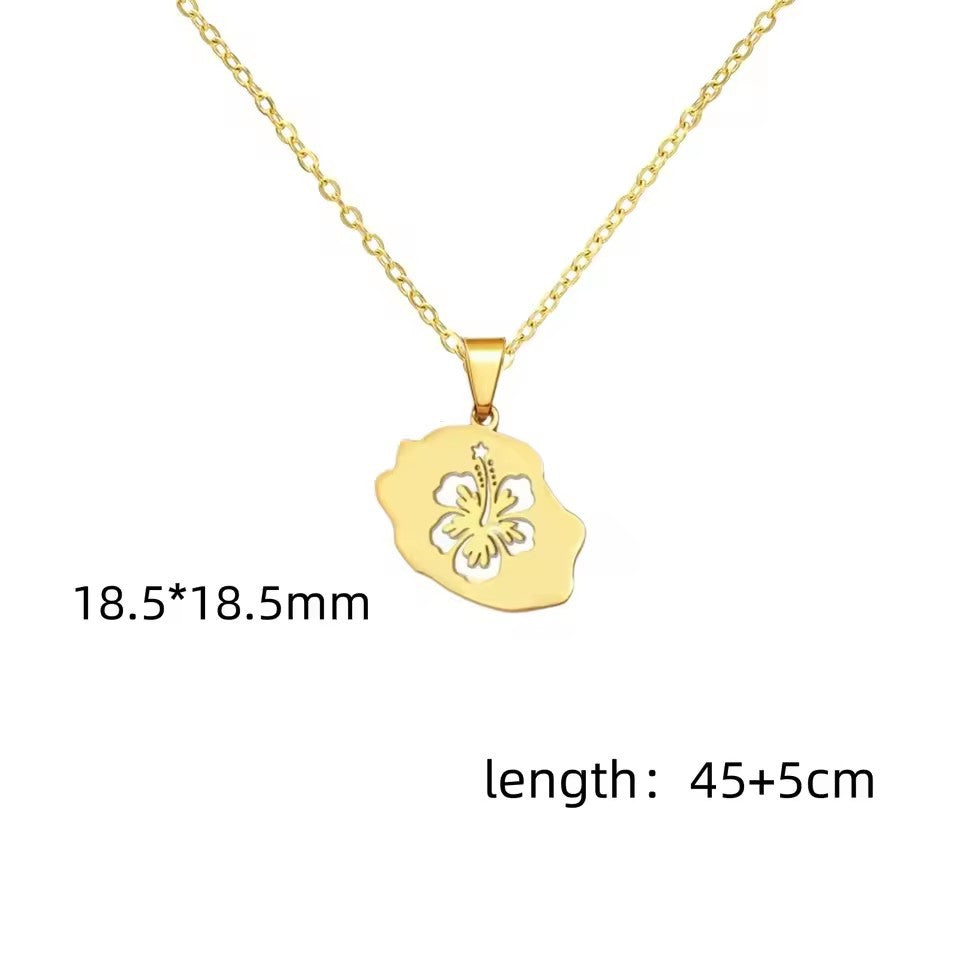Coconut Tree Pendant Necklace In 304 Stainless Steel With 18K Real Gold Plated Cable Chain, Tropical Style Unisex Jewelry