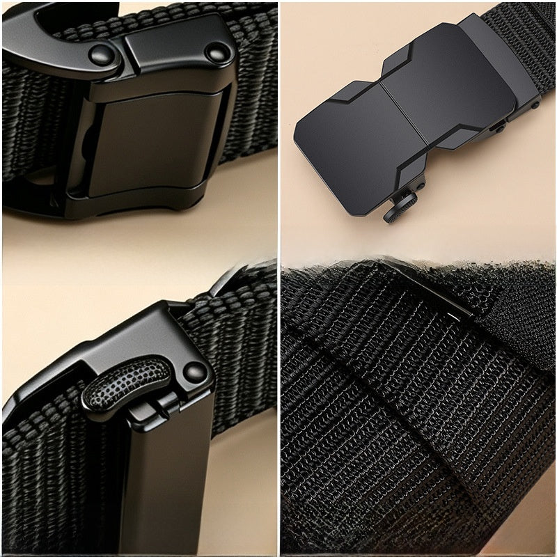 Square Tactical Belt In Cowboy Style For Men, Made Of Polyester With Braid Finish, Featuring Alloy Buckle