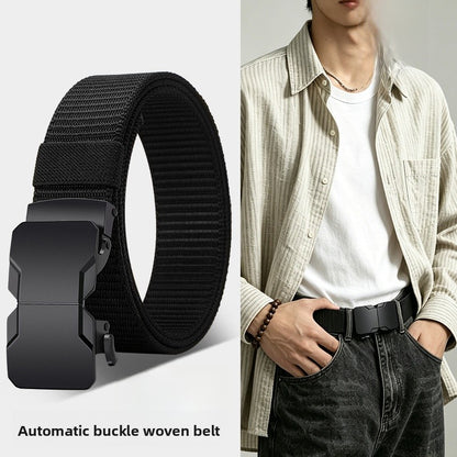 Square Tactical Belt In Cowboy Style For Men, Made Of Polyester With Braid Finish, Featuring Alloy Buckle
