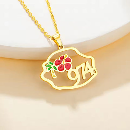 Coconut Tree Pendant Necklace In 304 Stainless Steel With 18K Real Gold Plated Cable Chain, Tropical Style Unisex Jewelry