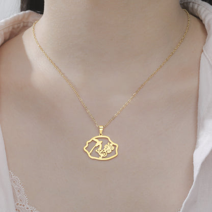 Coconut Tree Pendant Necklace In 304 Stainless Steel With 18K Real Gold Plated Cable Chain, Tropical Style Unisex Jewelry