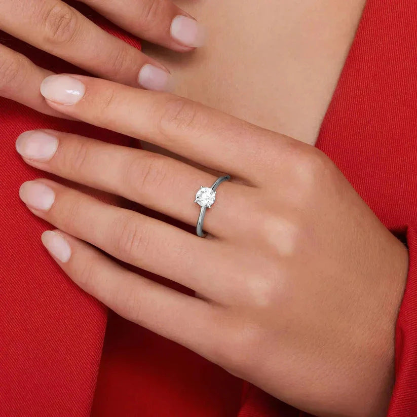 Round Copper Ring For Women With Claw Setting Featuring Moissanite In Gold