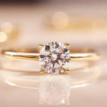 Round Copper Ring For Women With Claw Setting Featuring Moissanite In Gold