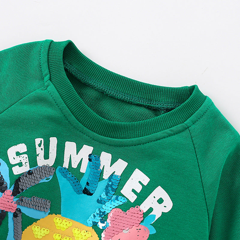 Cartoon Girl's Cotton Pullover Sweatshirt With Round Neck And Long Sleeves For Toddlers 3-6 Years