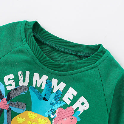 Cartoon Girl's Cotton Pullover Sweatshirt With Round Neck And Long Sleeves For Toddlers 3-6 Years