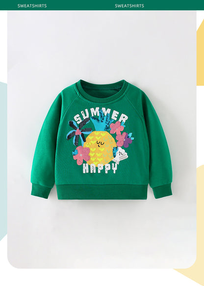 Cartoon Girl's Cotton Pullover Sweatshirt With Round Neck And Long Sleeves For Toddlers 3-6 Years