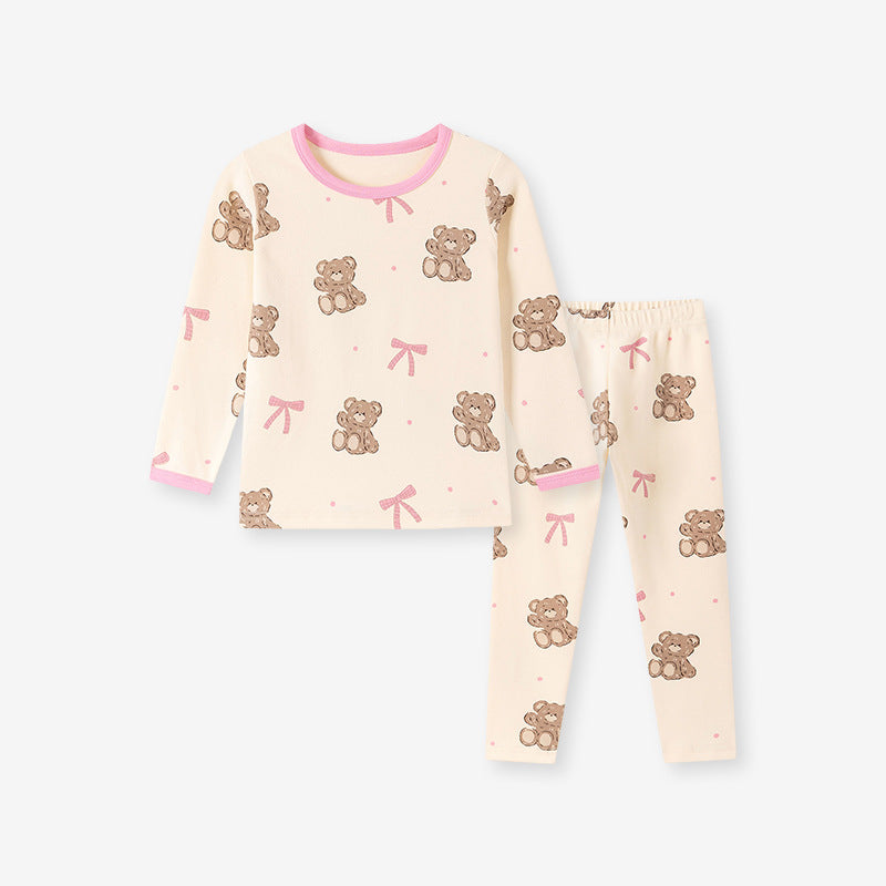 Cute Cartoon Children's Home Clothes Set In Soft Cotton With Round Neck And Long Sleeves For Autumn