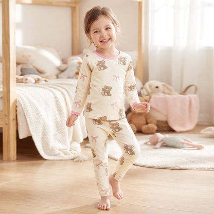 Cute Cartoon Children's Home Clothes Set In Soft Cotton With Round Neck And Long Sleeves For Autumn