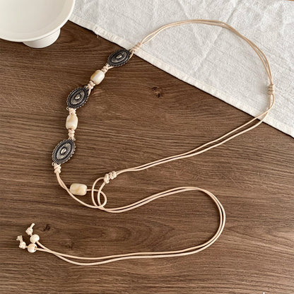 Ethnic Style Women’s Waist Chain Belt With Beading And Braid Finish In Beige