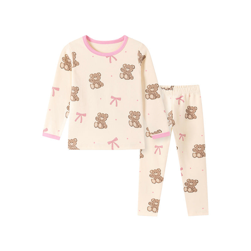 Cute Cartoon Children's Home Clothes Set In Soft Cotton With Round Neck And Long Sleeves For Autumn