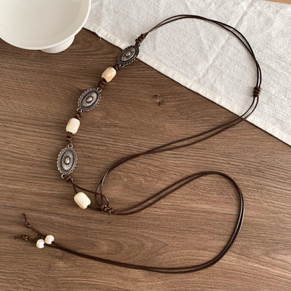 Ethnic Style Women’s Waist Chain Belt With Beading And Braid Finish In Beige