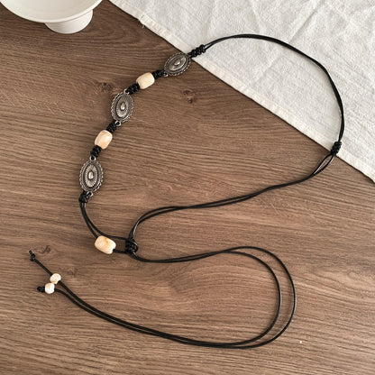 Ethnic Style Women’s Waist Chain Belt With Beading And Braid Finish In Beige