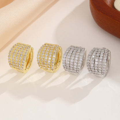 Luxurious Round Hoop Earrings For Women With Bezel Setting, Copper Base, KC Golden Plated, And Zircon Inlay