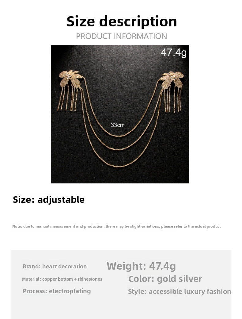 Gold Tassel Body Chain For Women With Rhinestones Featuring Elegant Flower Pattern