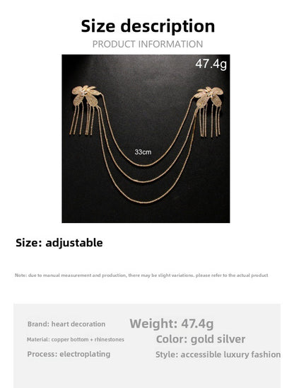Gold Tassel Body Chain For Women With Rhinestones Featuring Elegant Flower Pattern