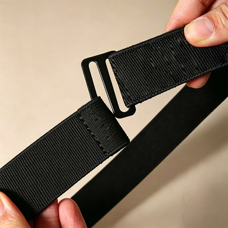 Women's Casual Elasticated Belt In Dyed Black With Zinc Alloy Buckle, Made Of Durable Polyester