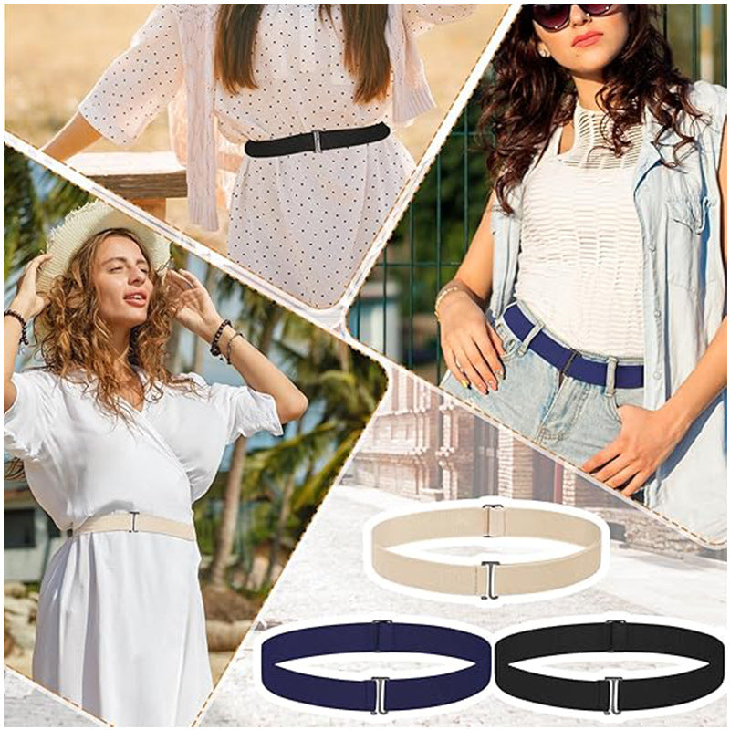 Women's Casual Elasticated Belt In Dyed Black With Zinc Alloy Buckle, Made Of Durable Polyester