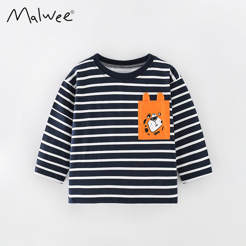Boy's Stripe Cotton T-Shirt With Round Neck And Long Sleeves, Toddler Autumn Children's Tee